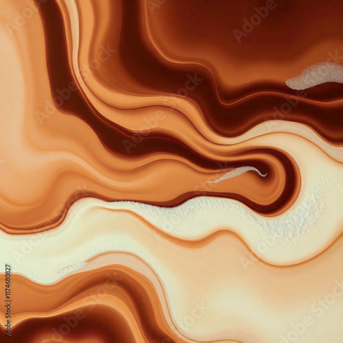 generative ai illustration of abstract fluid waves with colors resembling coffee, milk and chocolate, giving a soft flowing effect with fine foam details