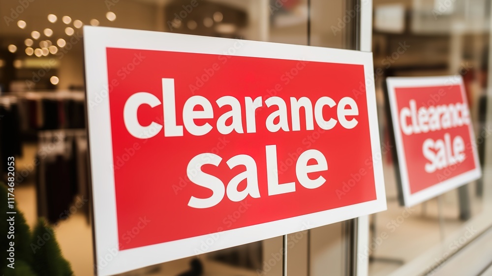 Clearance sale signs displayed prominently in store windows, attracting shoppers with enticing discounts and promotions, reflecting the excitement and urgency of retail bargains. Clearance sale signs displayed prominently in store windows, attracting shoppers with enticing discounts and promotions, reflecting the excitement and urgency of retail bargains.