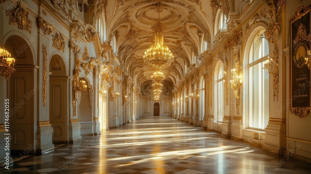 Golden Hallway of Opulence: A Glimpse into Baroque Grandeur Golden Hallway of Opulence: A Glimpse into Baroque Grandeur