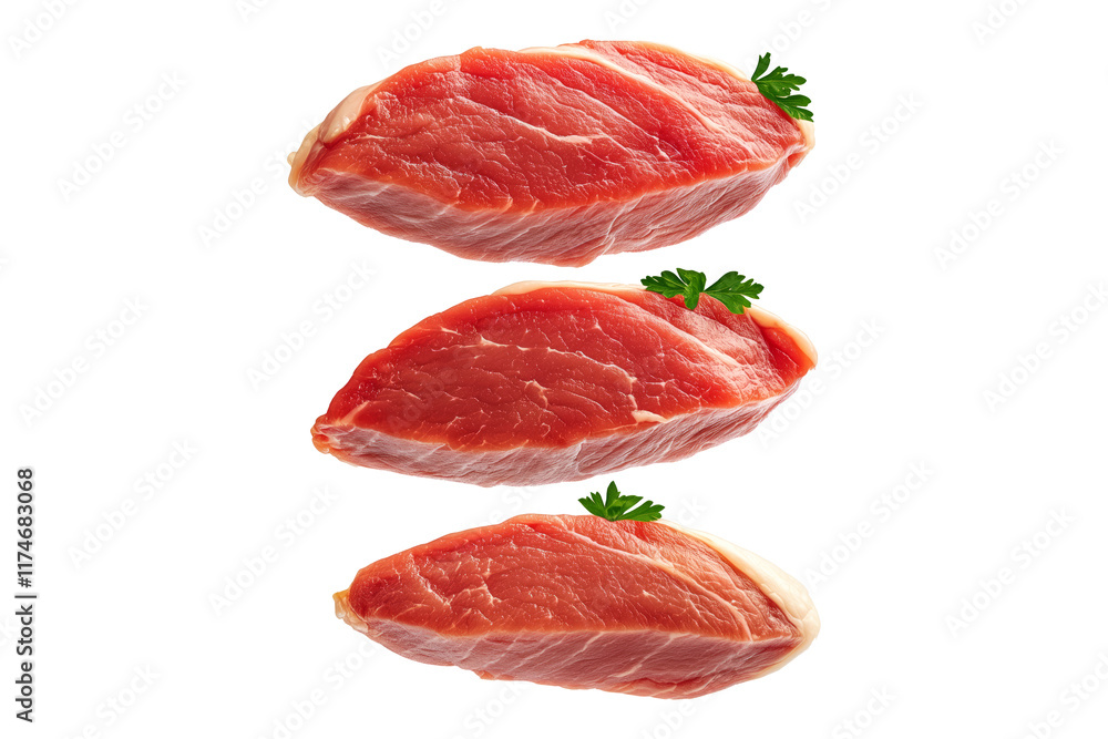 Fresh slices of turkey breast cut isolated on white transparent background, showcasing quality and texture. Fresh slices of turkey breast cut isolated on white transparent background, showcasing quality and texture.