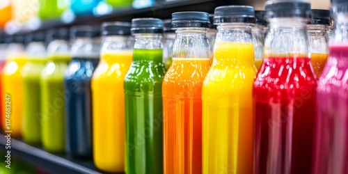 Wallpaper Mural close-up of line with fresh healthy colorful juice glass bottles  Torontodigital.ca