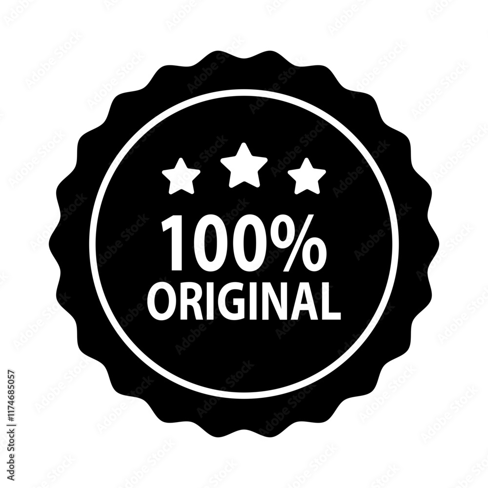 100% original label badge glyph icon. Business, product quality, sale, promotion, guarantee, marketing, advertising concepts. Flat vector design isolated illustration. 100% original label badge glyph icon. Business, product quality, sale, promotion, guarantee, marketing, advertising concepts. Flat vector design isolated illustration.