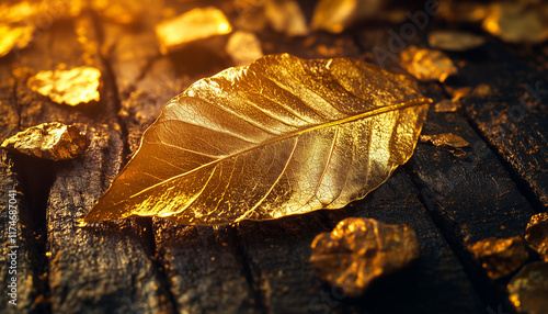 Luxury Gold leaf and natural background.4k Wallpaper photo