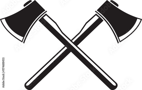 Crossed axes silhouette icon for lumberjack, forestry, and outdoor tools vector illustration