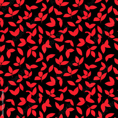 Wallpaper Mural Vibrant red leaves pattern on a sleek black background Torontodigital.ca