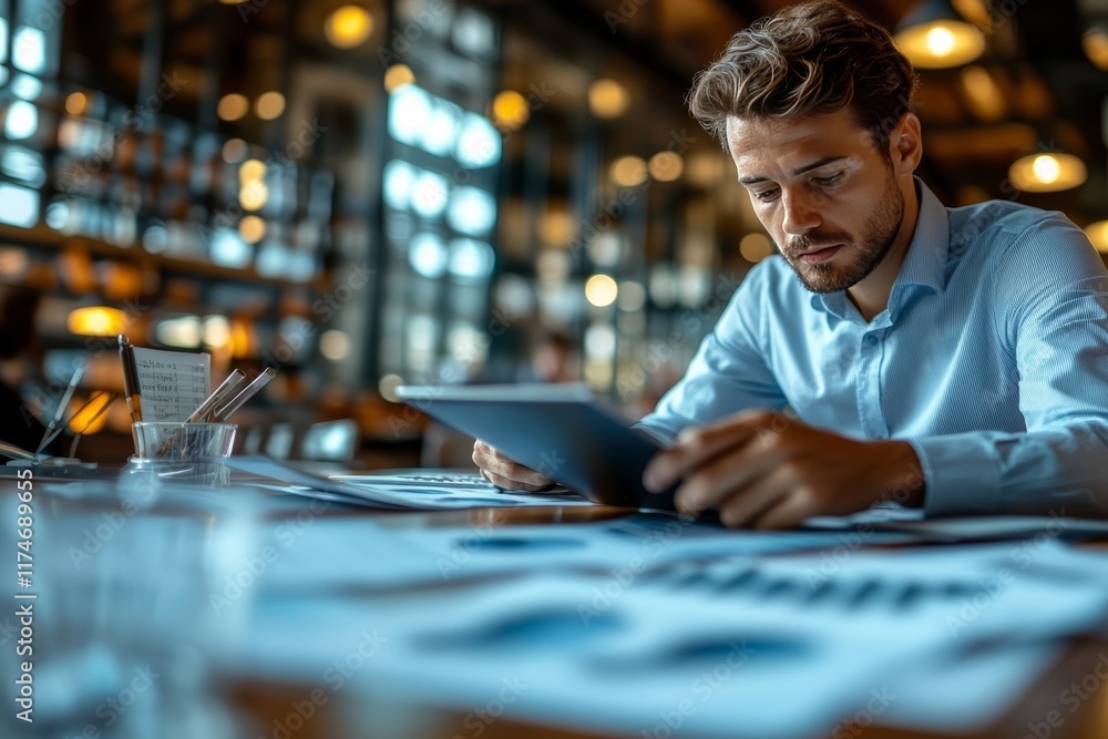 businessman working on laptop in cafe businessman working on laptop in cafe