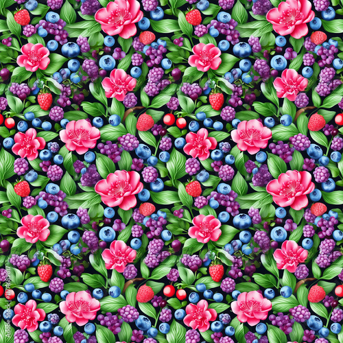 Wallpaper Mural Vibrant floral and berry seamless pattern for creative designs Torontodigital.ca