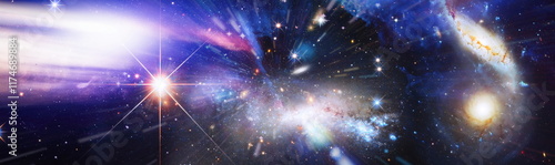 Deep space art, starlight nebula in galaxy at universe Space background. The ...
