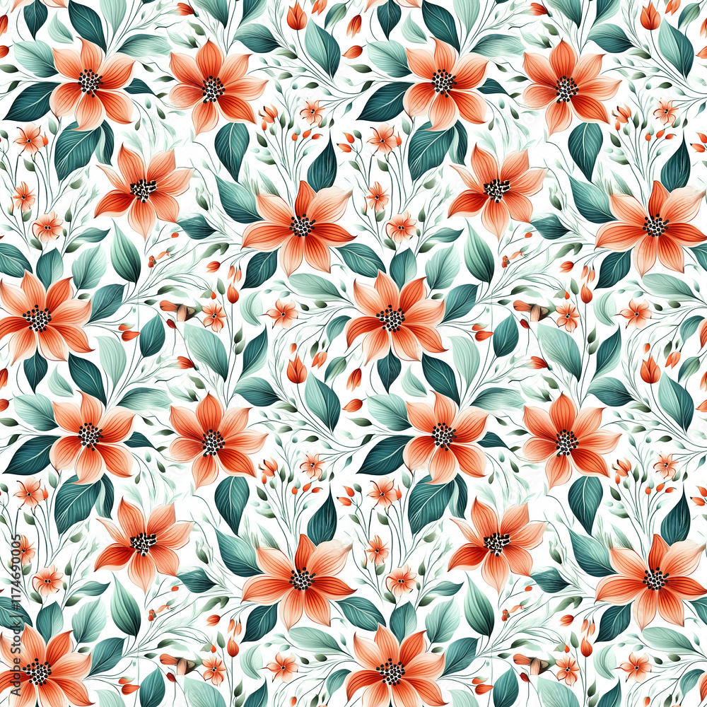 Beautiful floral pattern with vibrant blooms and lush greenery Beautiful floral pattern with vibrant blooms and lush greenery