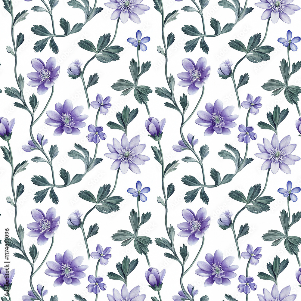 Fototapeta premium Beautiful seamless floral pattern with vibrant purple flowers