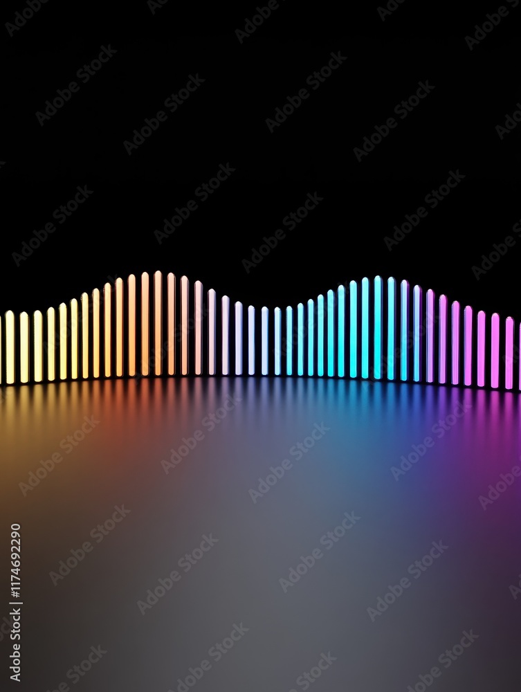 Dynamic colorful sound wave visualization abstract art digital media dark background horizontal perspective modern concept Dynamic colorful sound wave visualization abstract art digital media dark background horizontal perspective modern concept