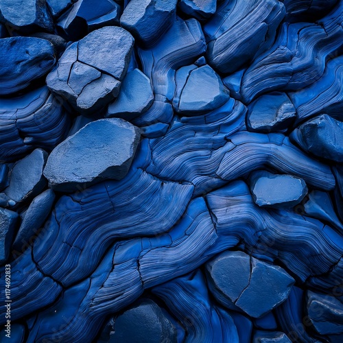 Abstract blue lava stone texture, featuring rich volcanic patterns and rough surfaces, creating a powerful, natural background for digital and artistic projects