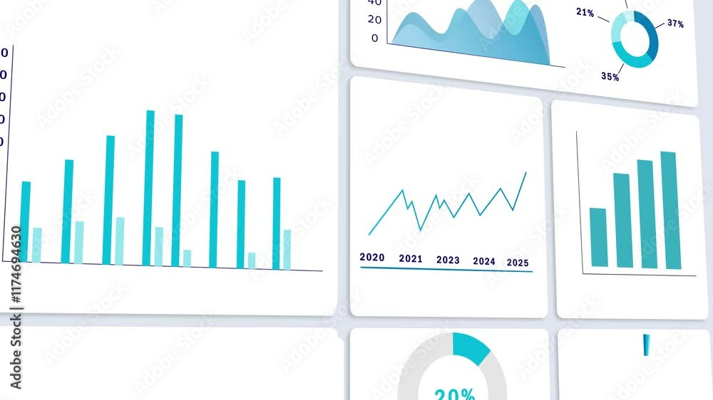 Neumorphic UI interface of Business Website Dashboard Showing Graphs, Diagrams and Statistics. Admin statistical Web page with Data Visualization and Analytics. 3D Animation Neumorphic UI interface of Business Website Dashboard Showing Graphs, Diagrams and Statistics. Admin statistical Web page with Data Visualization and Analytics. 3D Animation