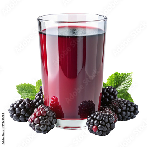 Glass of blackberry juice with rich color isolated on white background.