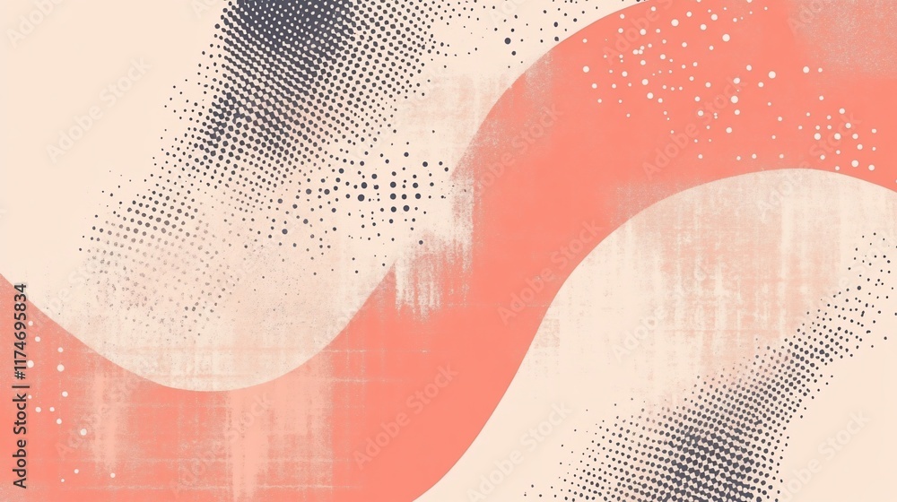 Abstract design with soft color tones, textured waves, and halftone dots. Abstract design with soft color tones, textured waves, and halftone dots.