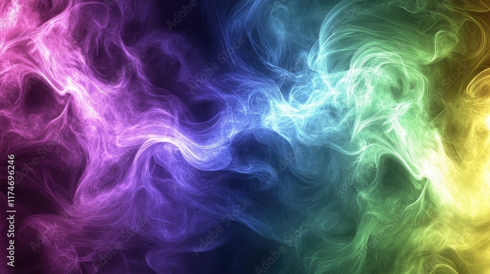 Fototapeta premium A colorful abstract background with three flowing tones: lime green, bright purple, and sky blue, blending into soft transitions.