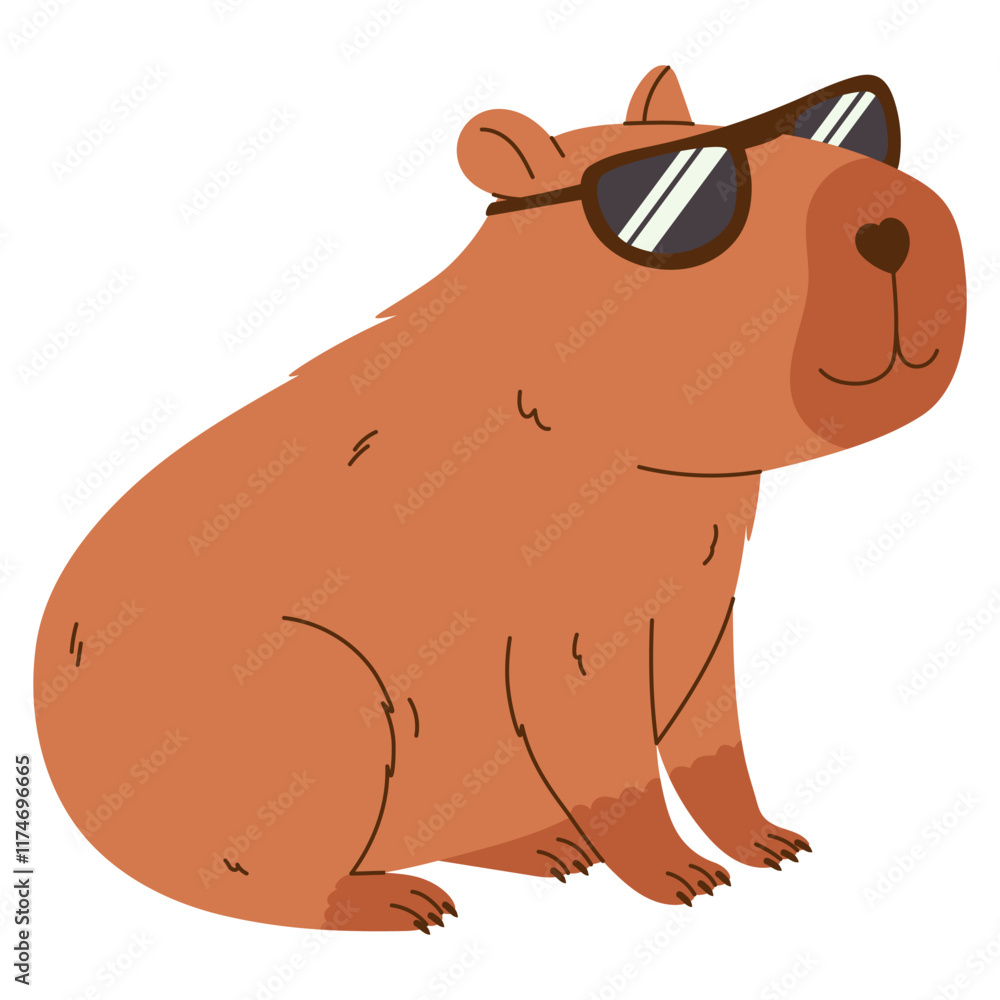 Fototapeta premium Cute capybara character. Exotic rodent in sunglasses. Hand drawn vector illustration.