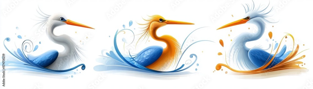 Obraz premium Three Artistic Herons in Water Splashes
