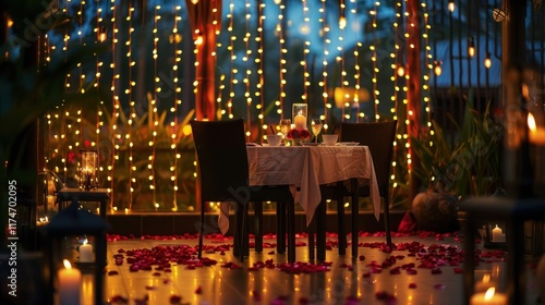 Luxurious romantic candlelight dinner for couple, AI generated image
