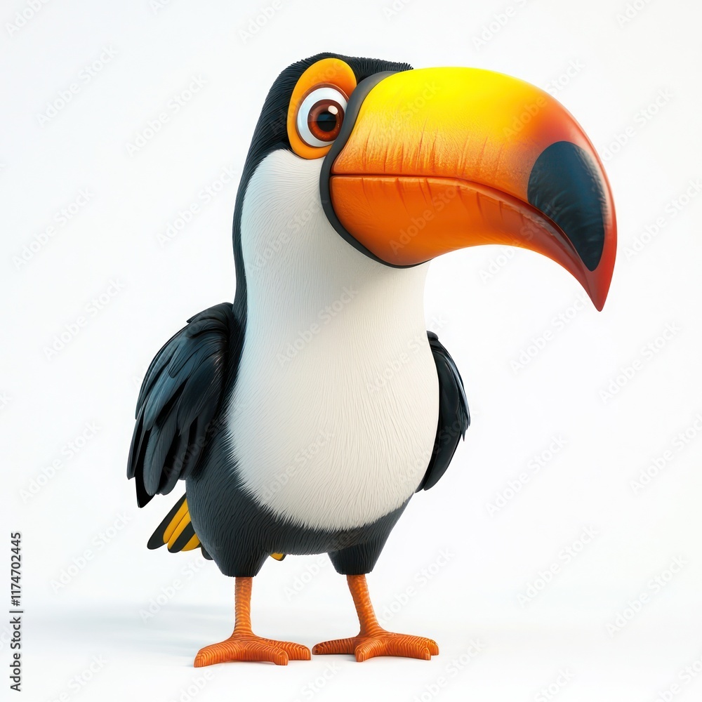 Naklejka premium Cheerful Toucan depicted in playful 3D animation.
