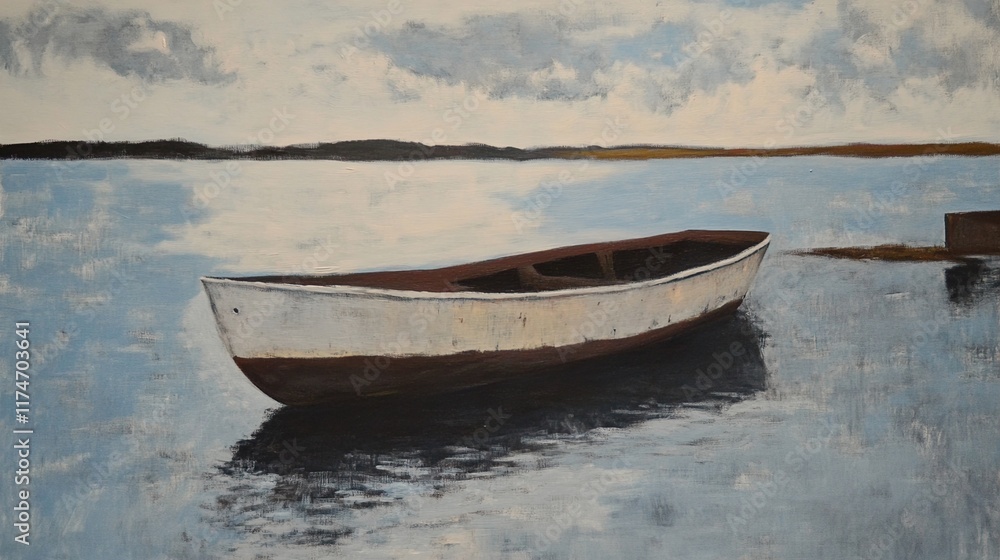 Naklejka premium Solitude on the Lake: A Serene Landscape Painting