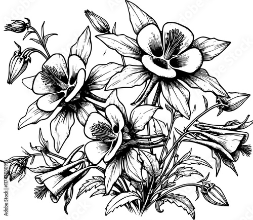 rocky mountain columbine, Colorado blue columbine vector art