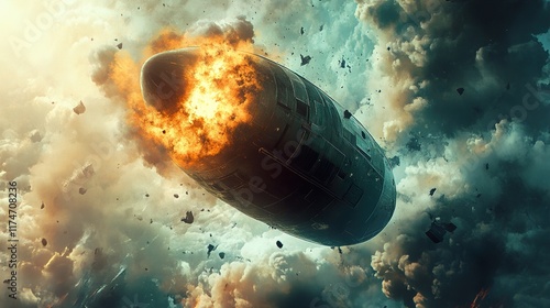 Fiery Spaceship Crash: A Dramatic Scene of Destruction photo