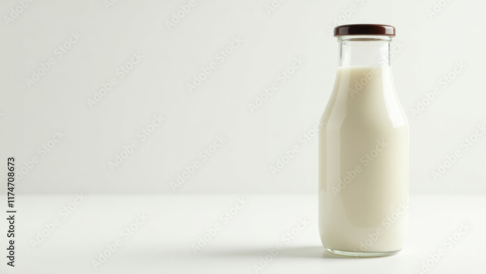 Pure Fresh Milk in Transparent Glass Bottle Isolated on White Background. Pure Fresh Milk in Transparent Glass Bottle Isolated on White Background.