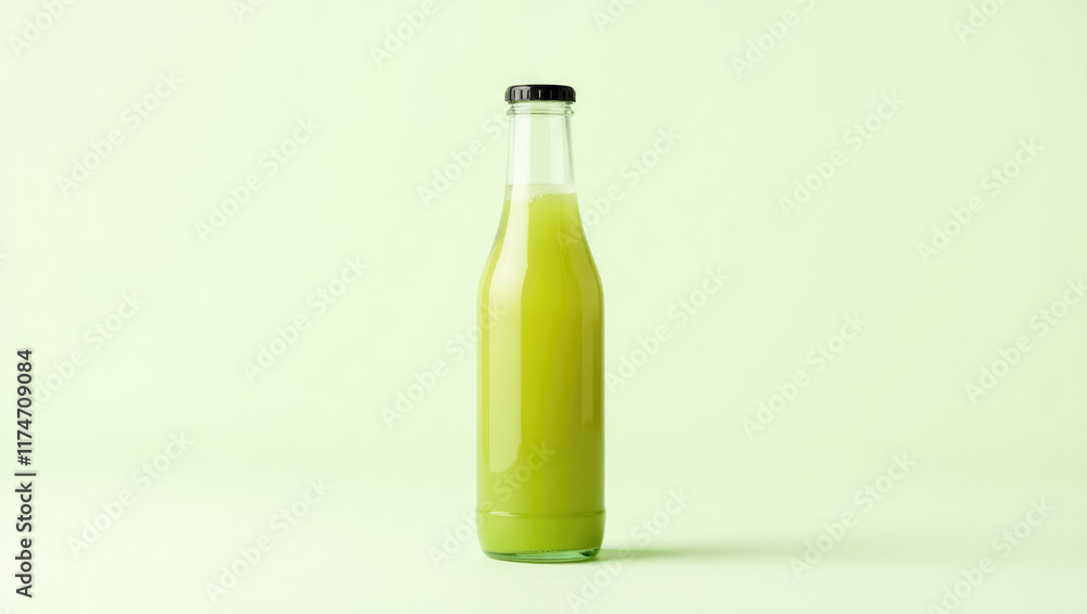 Bright Green Juice in a Transparent Bottle for a Fresh and Healthy Drink. Bright Green Juice in a Transparent Bottle for a Fresh and Healthy Drink.