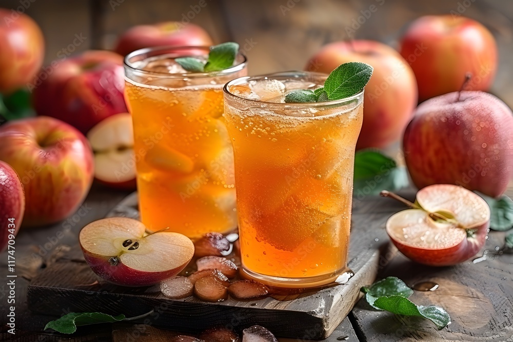 Fototapeta premium Carbonated Apple Cider Drink on Transparent Background