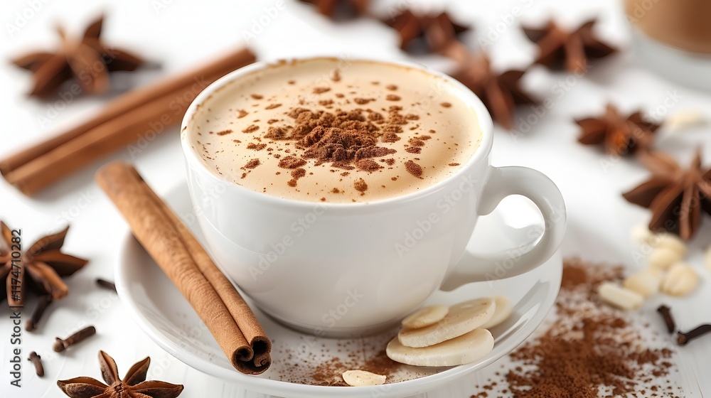 Fototapeta premium Delicate Cappuccino with Cinnamon Sprinkle on Transparent Background