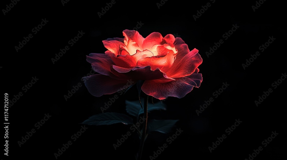 custom made wallpaper toronto digitalGlowing red rose on black background.