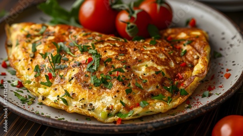 Wallpaper Mural Golden Omelette with Vegetables and Cheese on Ceramic Plate in Light Breakfast Setting Torontodigital.ca