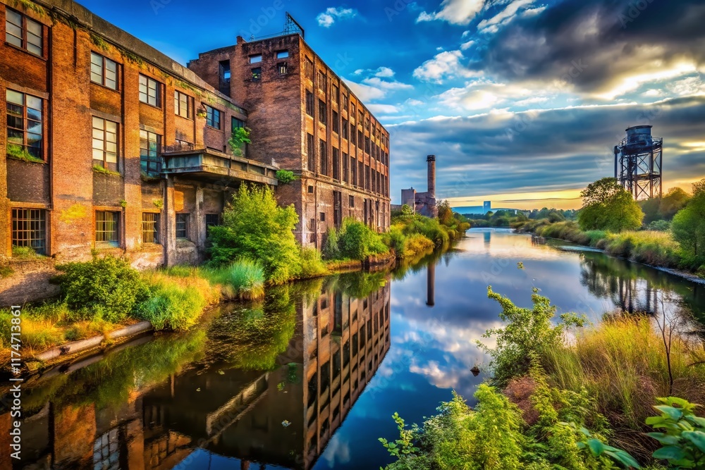 Fototapeta premium Eider River Kiel Germany Urban Exploration Photography - Industrial Ruins & Nature