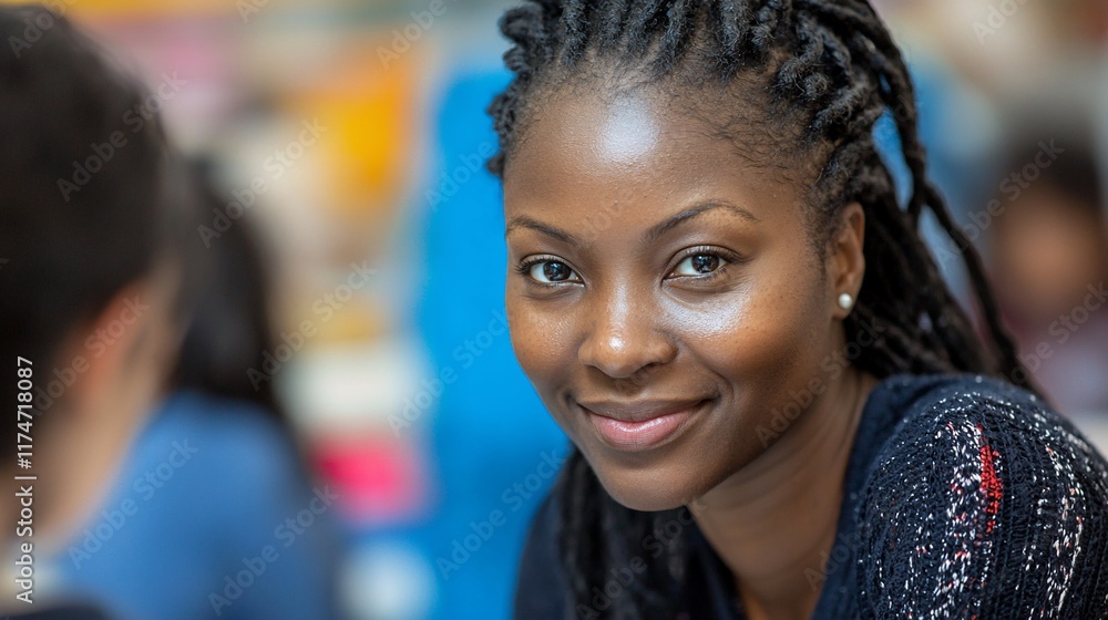 Confident young woman with braids smiling. Confident young woman with braids smiling.