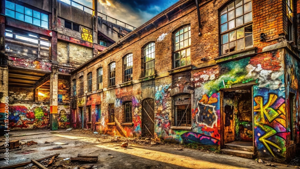 Naklejka premium Abandoned Urban Building Graffiti Hip Hop Art Photography