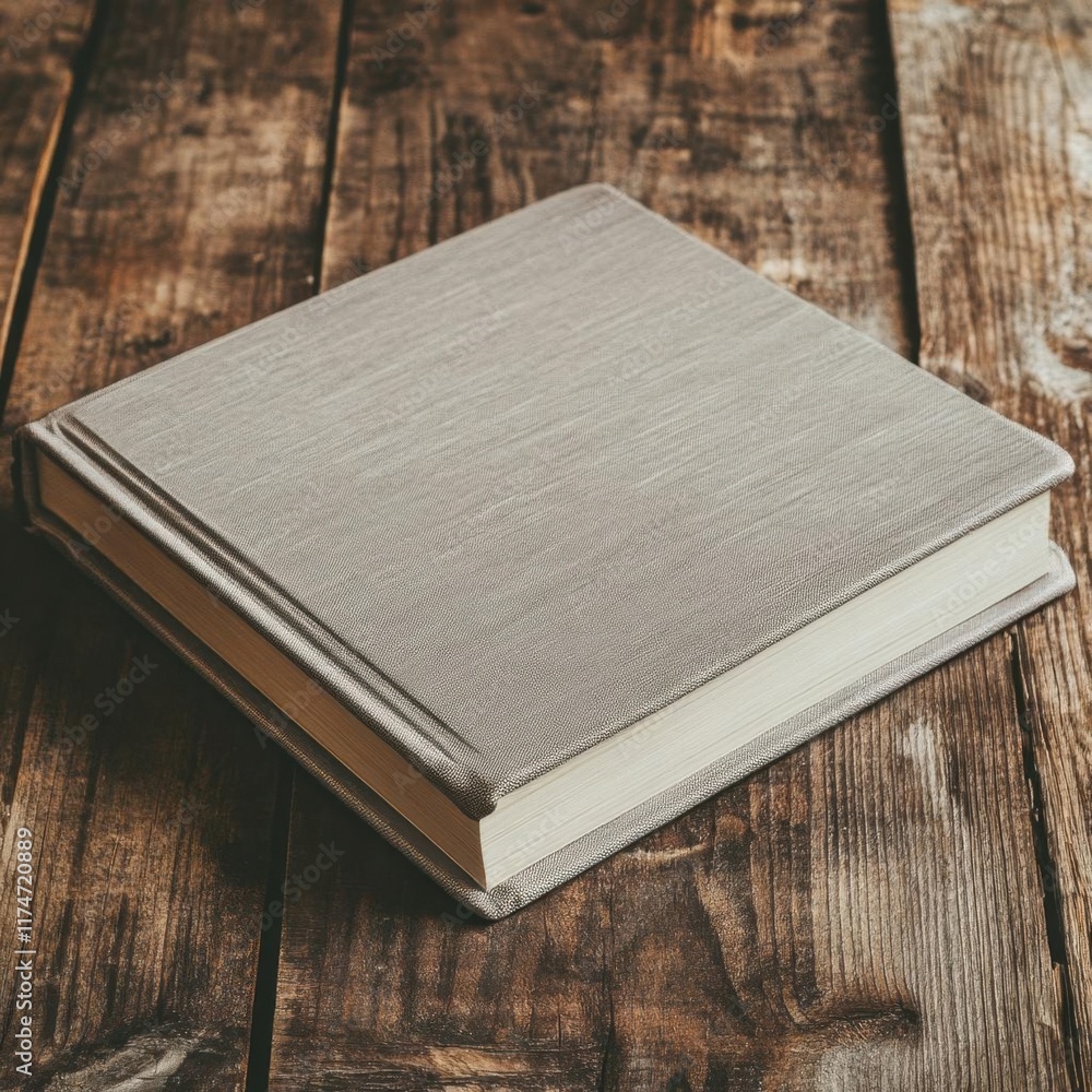 Fototapeta premium Gray Book on Wooden Table