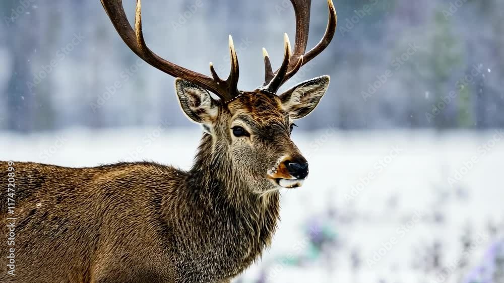 Majestic deer in snowy forest: nature, wildlife, winter, antlers, grace Majestic deer in snowy forest: nature, wildlife, winter, antlers, grace