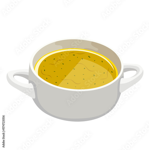 Chicken Broth Soup in Bowl Illustration Isolated on White Background