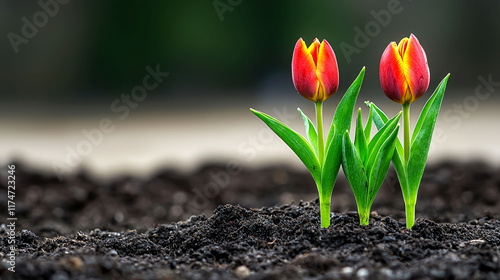 Spring Tulips Emerging from the Earth photo