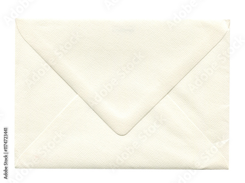 front view of old closed aged paper envelope isolated on white