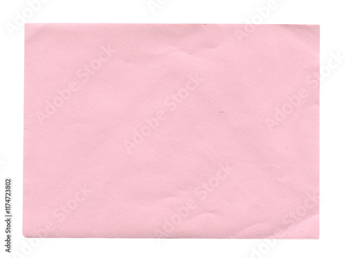 back view of old closed aged pink paper envelope isolated on white