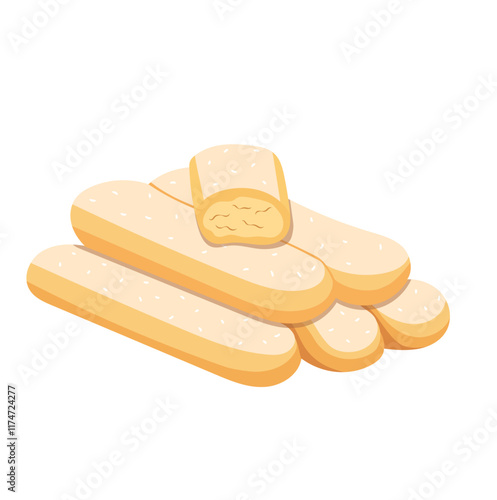 Savoiardi Ladyfinger Biscuits Illustration Isolated on White Background