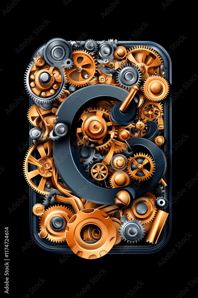 Mechanical Gears Forming Letter C Mechanical Gears Forming Letter C