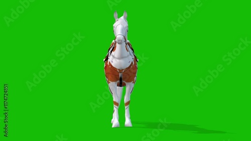 A Cute Horse High Jump View From Front On Green Screen - 3D Rendering Animation photo