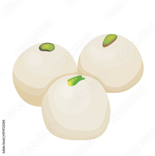Rasgulla or Rosogolla Indian Sweet Dessert Illustration Isolated on White Background