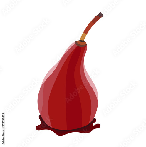 Sweet Poached Pear in Red Wine Illustration Isolated on White Background