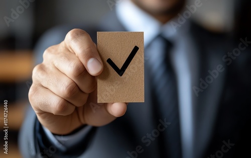 Businessman giving final approval on a project checklist photo