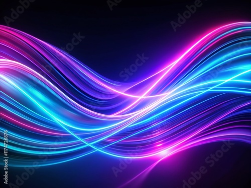 Abstract Neon Glowing Lines: Bright Blue Purple Ultraviolet Gradient Swirl Motion on Black Background - 4K Fluid Animation
