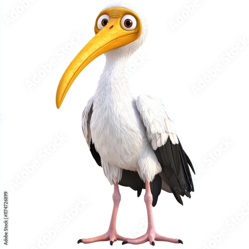 Animated Yellow-billed Stork, cheerful in 3D. photo